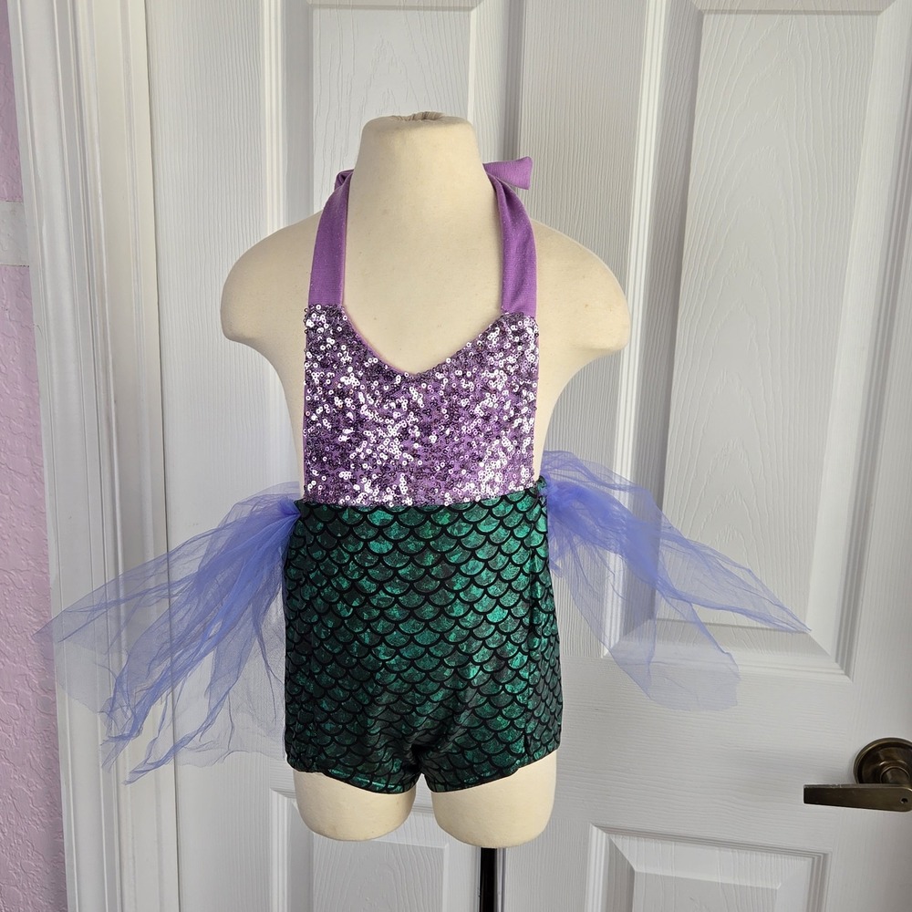Belle Threads Baby Ariel Little‎ Mermaid Bubble Romper Size 12-18 Months Sequins